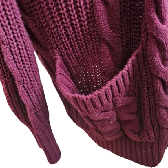 L Love Women's Burgundy Cable Knit Long Cardigan - Picture 4 of 7